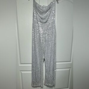 NWT Fashion Nova Silver Sequin Glam Jumpsuit